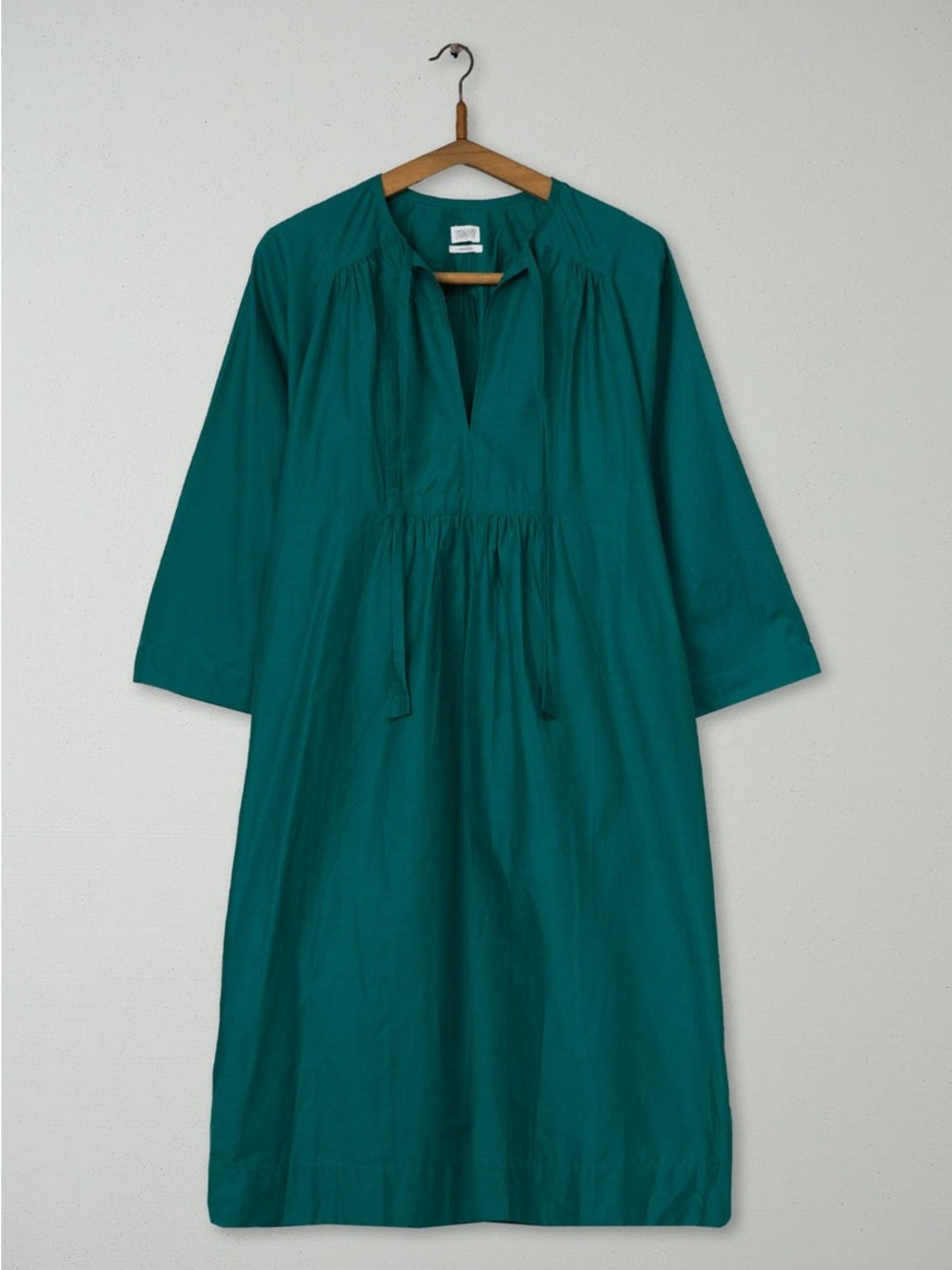 TOAST Cotton Voile Kaftan Dress Midi Tie Front Lightweight Pockets Teal Green